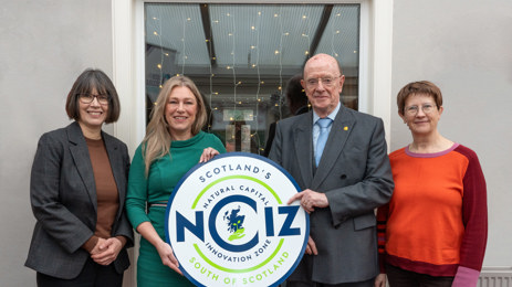 Scottish Wildlife Trust Chief Executive Jo Pike, Acting Net Zero Secretary Gillian Martin, SOSE Chair Russel Griggs, and SOSE's Head of Natural Capital Jayne Ashley