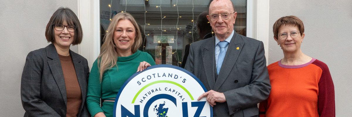 Scottish Wildlife Trust Chief Executive Jo Pike, Acting Net Zero Secretary Gillian Martin, SOSE Chair Russel Griggs, and SOSE's Head of Natural Capital Jayne Ashley